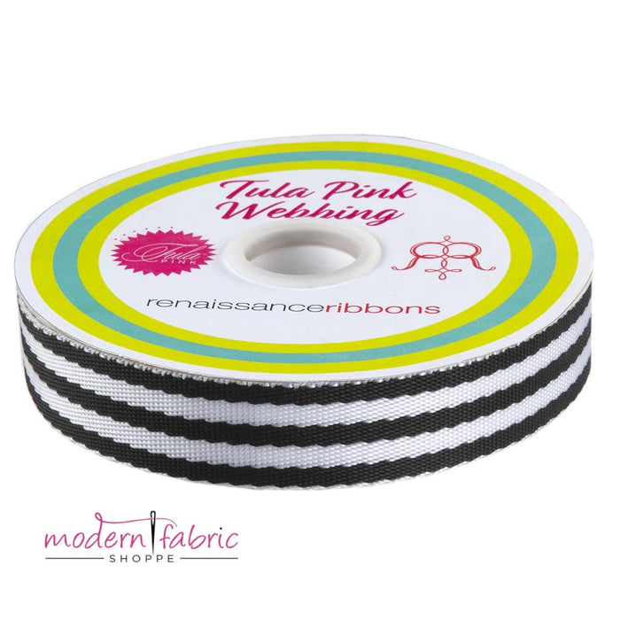 Tula Pink Webbing 1" (25mm) wide, Black and White