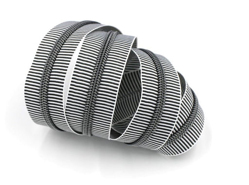 Zebra Stripes- #5 Gunmetal Nylon Coil Zipper Tape - Modern Fabric Shoppe