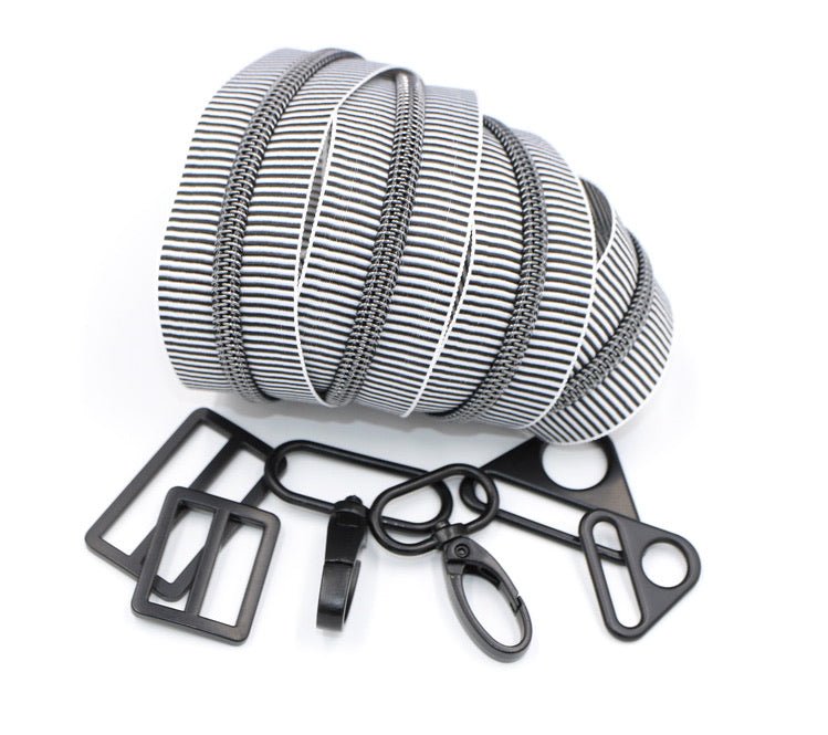 Zebra Stripes- #5 Gunmetal Nylon Coil Zipper Tape - Modern Fabric Shoppe